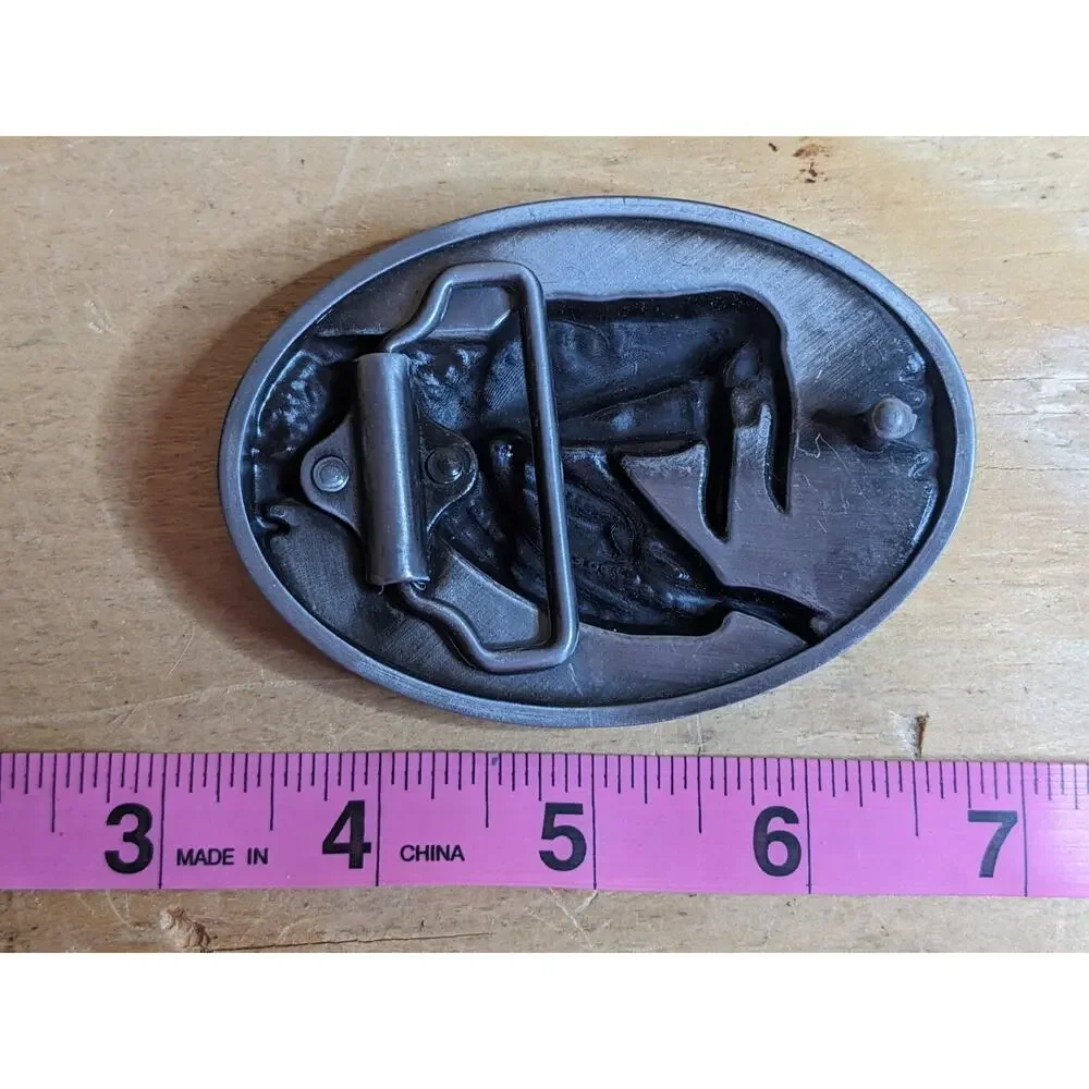 Vintage Snake Cobra Head Belt Buckle Red Enamel Pewter Tone 3D Viper Fangs Large